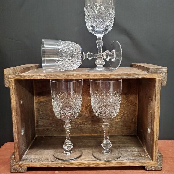 Vintage PARMA by Josair Diamond Crystal Cut Stemware Wine Glasses - Picture 2 of 16